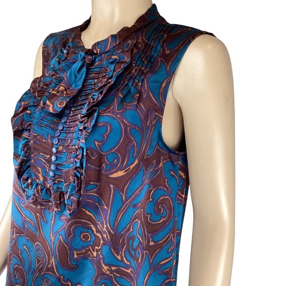 Marc By Marc Jacobs Womens Top Size 8 Silk Sleeveless Ribbed Ruffle Front Blouse - Picture 4 of 6